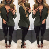 Top ZANZEA Women Sweater 2019 Autumn Sexy Knitted Sweters Thin knitwear Lace Up V Neck Hollow Out Long Sleeve Sweaters Plus Size