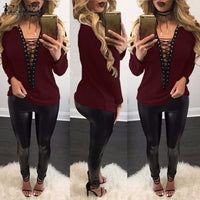 Top ZANZEA Women Sweater 2019 Autumn Sexy Knitted Sweters Thin knitwear Lace Up V Neck Hollow Out Long Sleeve Sweaters Plus Size