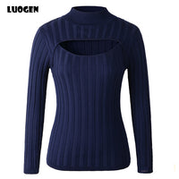 Japanese Anime Cosplay Open Chest Knitted Sweater Keyhole Women Sweaters and Pullovers Sexy Turtleneck Stripe Lolita Girls Knit