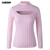 Japanese Anime Cosplay Open Chest Knitted Sweater Keyhole Women Sweaters and Pullovers Sexy Turtleneck Stripe Lolita Girls Knit