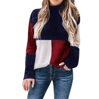 Colorblock Sweater Women 2019 Autumn Winter Casual Stand Collar Pullover Female Cashmere Knitted Ladies Sweater Tricot Femme