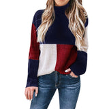 Colorblock Sweater Women 2019 Autumn Winter Casual Stand Collar Pullover Female Cashmere Knitted Ladies Sweater Tricot Femme