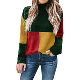 Colorblock Sweater Women 2019 Autumn Winter Casual Stand Collar Pullover Female Cashmere Knitted Ladies Sweater Tricot Femme