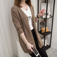 2019 Casual Long Knitted Cardigan Autumn Korean Elegant Women Loose Solid Color Pocket Outwear Sweater Jacket Cape Cartoon Top