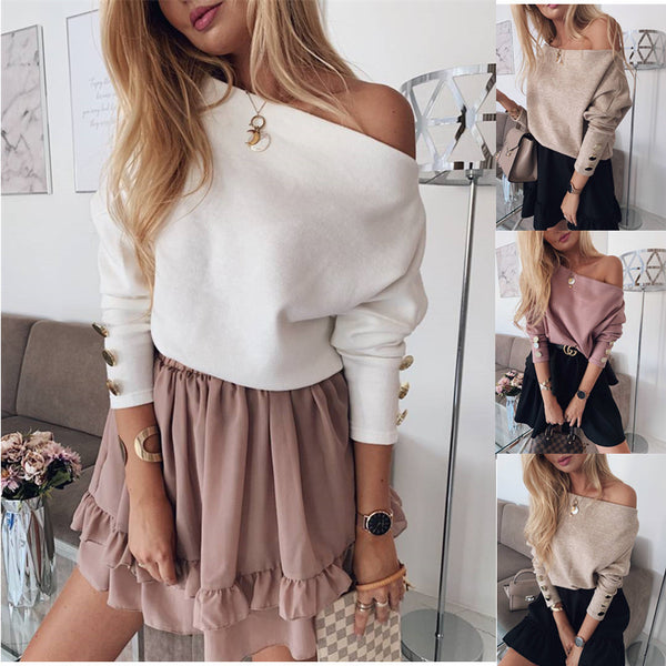 YELITE Sexy Off Shoulder Knitted Sweater Women Fashion Pullovers Knitwear Autumn Winter 2019 White jumper pull femme Plus Size