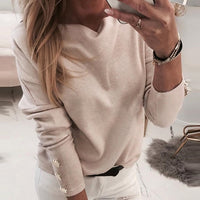 Fanbety Women Sexy Slash Neck Solid Knit Sweater Elegant Autumn Winter Long Sleeve Button Pullover Off Shoulder Streetwear Tops