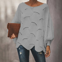 Crocheted Sweater Women Sexy Ruffles Lantern Sleeve O-neck Hollow Out Loose Pullover Ladies Solid Oversized Tops