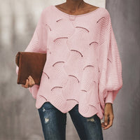 Crocheted Sweater Women Sexy Ruffles Lantern Sleeve O-neck Hollow Out Loose Pullover Ladies Solid Oversized Tops