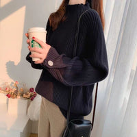 Vangull  Knitted Women Sweater Fashion Loose Half Turtleneck Solid Pullovers 2019 New Winter Batwing Sleeve Button Women Sweater