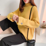 Vangull  Knitted Women Sweater Fashion Loose Half Turtleneck Solid Pullovers 2019 New Winter Batwing Sleeve Button Women Sweater