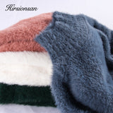 Hirsionsan Sweater Women 2019 Winter Mink Cashmere Pullovers Casual O Neck Soft Warm Jumper Autumn Mohair Sweaters Pull Femme