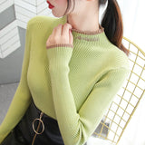 Womens Sweaters Autumn and Winter Fashion Women's Sweater High ElasticTurtleneck Sweater Female Slim Letter Long Sleeve Pullover