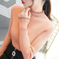 Womens Sweaters Autumn and Winter Fashion Women's Sweater High ElasticTurtleneck Sweater Female Slim Letter Long Sleeve Pullover