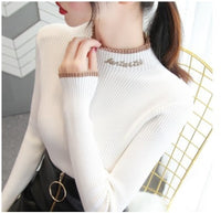 Womens Sweaters Autumn and Winter Fashion Women's Sweater High ElasticTurtleneck Sweater Female Slim Letter Long Sleeve Pullover