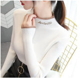 Womens Sweaters Autumn and Winter Fashion Women's Sweater High ElasticTurtleneck Sweater Female Slim Letter Long Sleeve Pullover