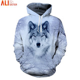 EUR Plus Size Wolf Men's 3d Hoodies Animal Print Hoody Sweatshirt Alisister Hip Hop Unisex Pullover With Big Pockets Tops